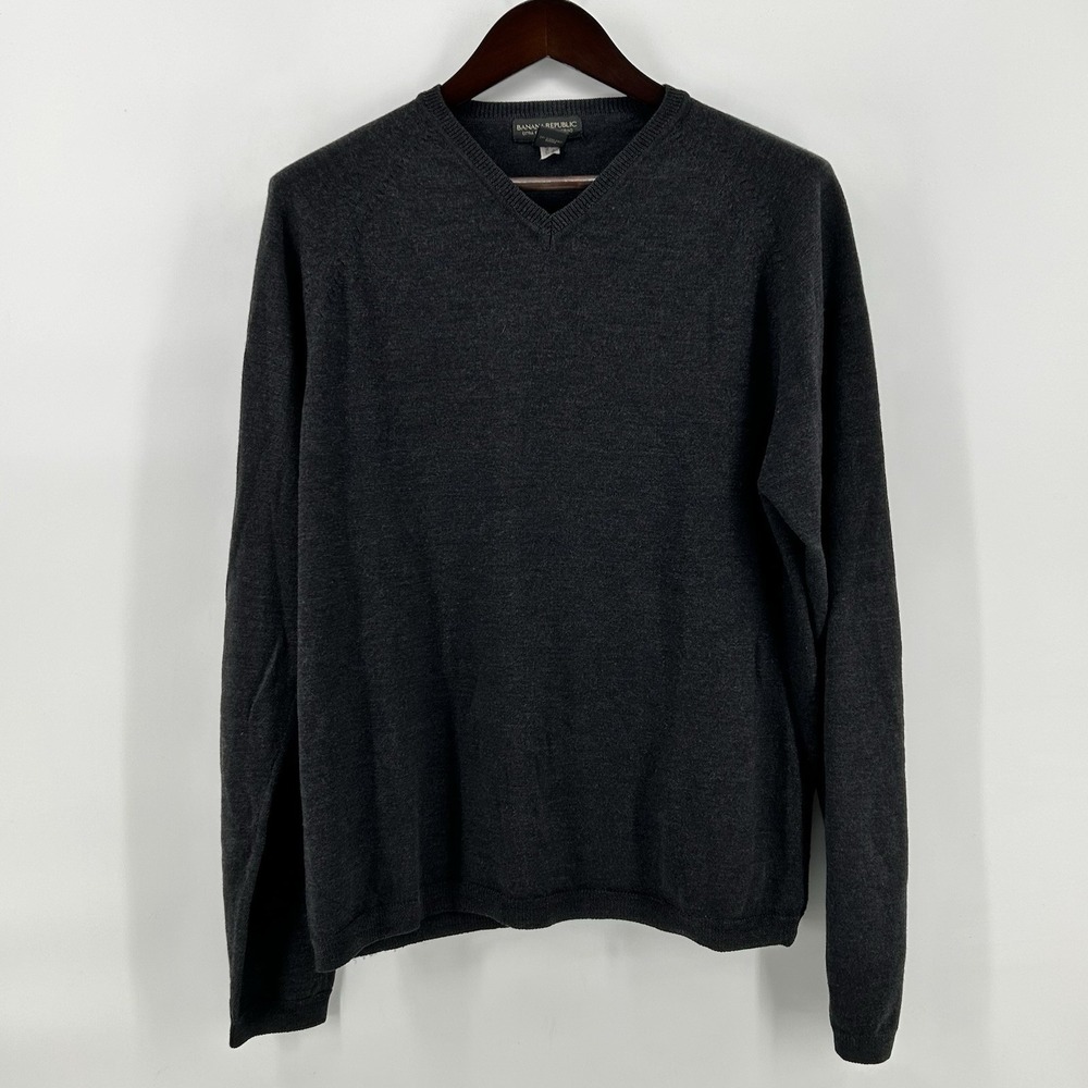 Banana Republic Sweater Mens XL 100% Italian Merino Wool Gray VTG 90's Luxury